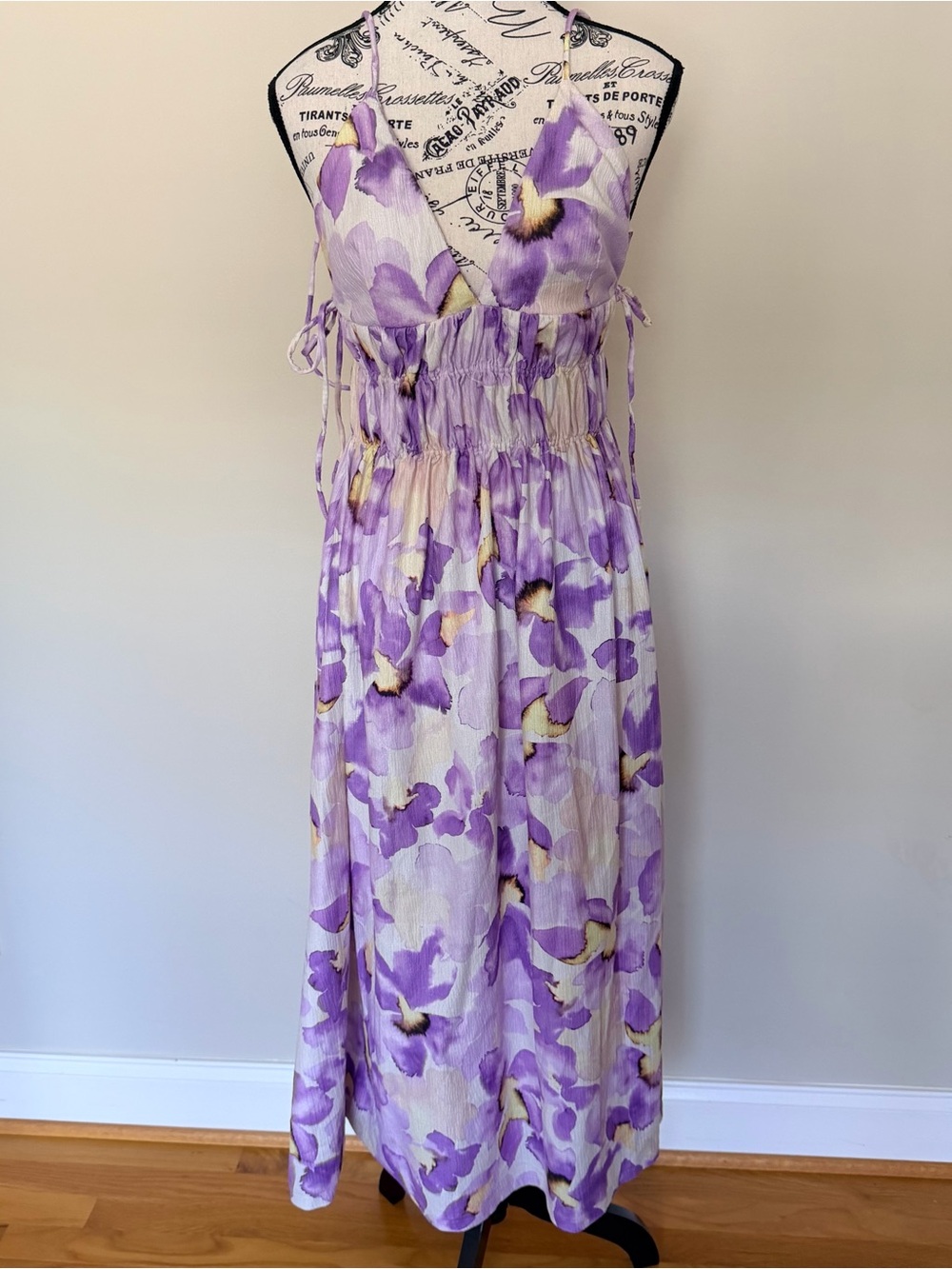 H&M Purple Floral Halter Maxi Dress with Yellow Accents